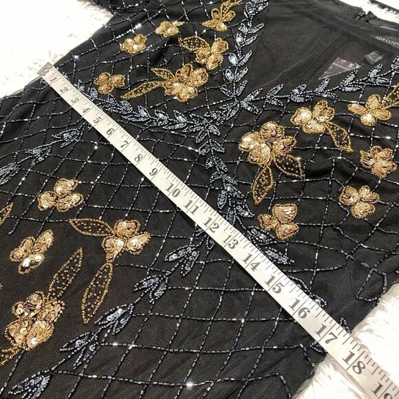 NEW Adrianna Papell Flutter Sleeve Beaded Gown in Black Gold Size 14 - Picture 5 of 11